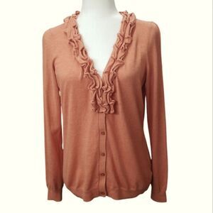 Talbots Cardigan V-Neck with Ruffle Medium